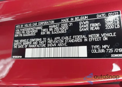 2022 Volvo Xc40 Recharge Pure Electric P8 Twin Plus z USA, uszkodzony, nr VIN YV4ED3UR7N2749682